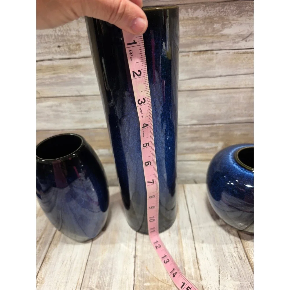 Vintage 4pc OMC Otagiri Japan Blue Midnight Speckled Art Pottery‎ Vase Set MCM